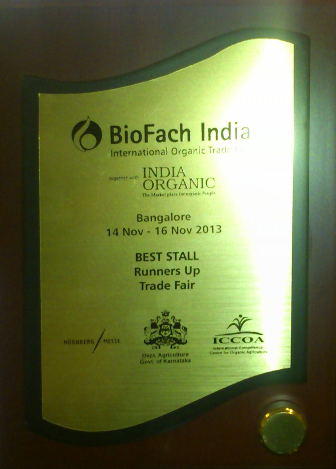 Bio Fach Bangalore Best Stall Runnerup Award 2013
